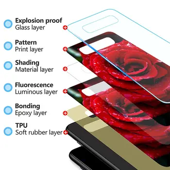 Tvrdené Sklo puzdro Pre Samsung Galaxy S20 FE S21 Ultra 5G S10e s rezacím zariadením S10 S9 S8 Plus Pevný Zadný Kryt Coque Funda Červené Ruže Kvety
