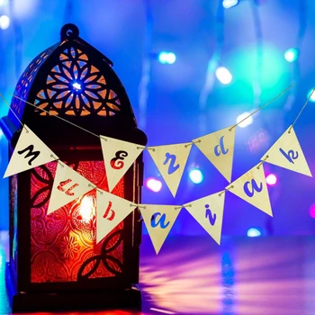Eid Mubarak Drevené Banner Bunting Visí Reťazec Garland Islamskej Moslimských Festival Strany Ramadánu Dekor DIY Drevené Remeselné Ornament