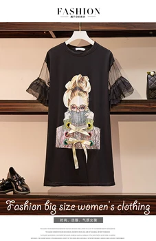 Plus Veľkosť dámske tričko Šaty 2020 Streetwear Módy Okuliare Dievča Tlač Oka Patchwork Svetlice Rukáv Šaty S-4XL