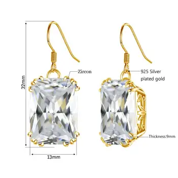14 karátové Zlato Visiace Diamond Náušnice Pre Ženy Strieborné Náušnice 925 Tvar Štvorca Svadobné Zapojenie Drahokam, Jemné Šperky 2020
