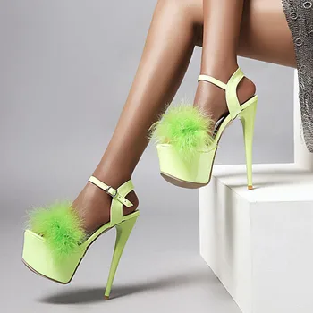 RIBETRINI Sexy Party Super Vysoké Tenké Podpätky, Topánky Nové Značky Kožušiny Zdobenie Ženy Sandále Letný Večer Platformu Sandále
