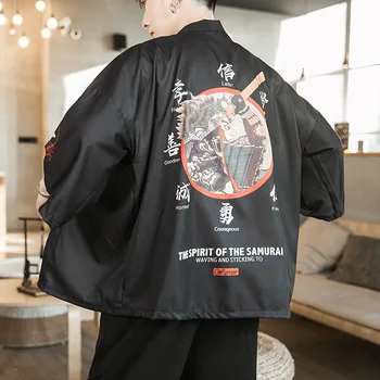 Na šírku Tlač Kimono Mužov Japonské Kimono Cardigan Harajuku Kimono Bundy Mužov Streetwear Havajské Mens Bunda, Kabát 5XL