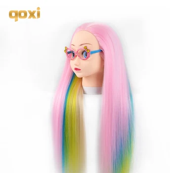 Qoxi Profesionálne cartoon školenia hlavy, dlhé husté vlasy praxi Kadernícke kati bábiky Styling maniqui na predaj