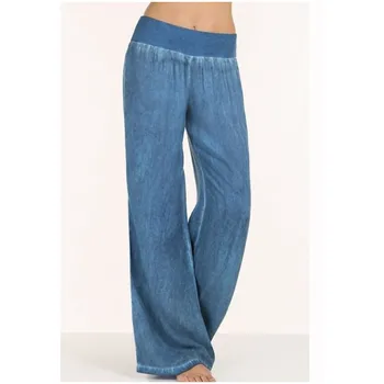 Plus Veľkosť S-5XL pohodlné voľné širokú nohu, Imitácia džínsové nohavice dámske džínsy Imitácia elastický pás plný dlhé nohavice nohavice