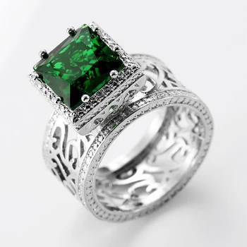 2019 Kvalitnú Módu Zelená Kamenný Kruh, Strieborná Farba Duté Sa Maansteen Námestie Prstene pre Ženy Zapojenie Šperky Krúžok Darček