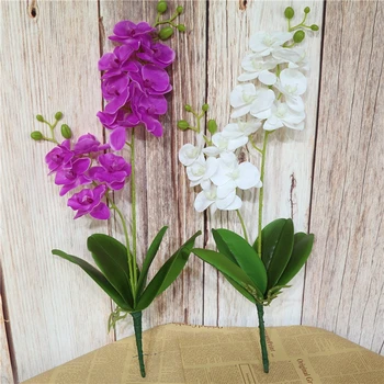 2 Oz Umelé Phalaenopsis Kvet Skutočný Dotyk Latex Motýľ Orchidea Flores s Listy, Svadobné Home Office Dekorácie
