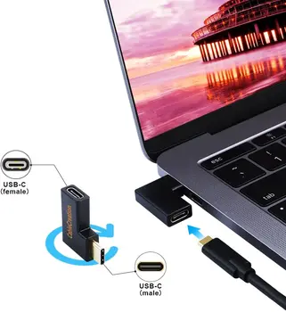 USB C Mužov a Žien Adaptér,Priamo v&Ľavej Uhle 90 Stupňov, USB 3.1 Typ C Rozšírenie Adaptér (3A/10G) pre MacBook/Pro Telefóny s rezacím zariadením S10/S9