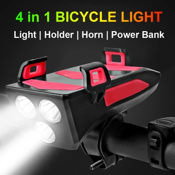 NEWBOLER Multi-funkcia 4 v 1 Bicyklov Svetla USB Nabíjateľné LED Bicykel predné svetlo na Bicykel Horn Držiaka Telefónu Powerbank Cyklistické Svetlo