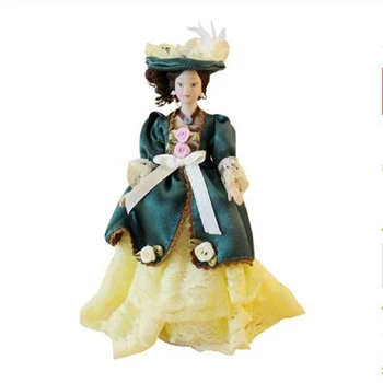 1:12 Domček Pre Bábiky Krásne Miniatúrne Porcelánové Bábiky Viktoriánskej Lady Zelené Šaty Miss Lady Doll Najlepší Darček