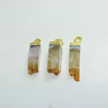 Žltý Obdĺžnik kameň stĺpec druzy prívesok šperky čo 2021 ženy kúzlo prírodných geode druzy surového kameňa s gold plating