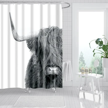 Čierna a biela zvieratá vzor kúpeľňa opony Žirafa kúpeľňa záclony sprchový záves krúžky 3D pre Kúpeľ Dekoratívne