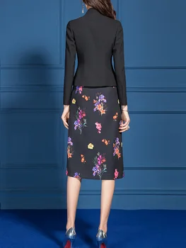 Ženy Elegantné Obleky Office Dámy Formálne Práca Business Nosenie Slim Sako Bunda Plus Veľkosť Koleno Dĺžke Kvetinové Šaty Dve Dielna Sada