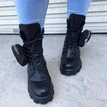 Úplne Nové Námestie Podpätky Platformu Kabelku Dekorácie Vojenské štýl falošné kožené topánky, Módne Zimné Topánky, Ženy Derby topánky Žena