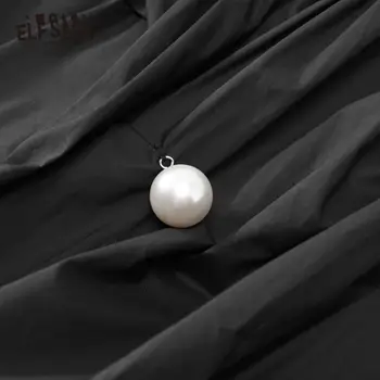 ELFSACK Solid Black Pearls Besded Bežné Ženy Midi Sukne 2020 Letné Nový Vintage Irregualr Lem kórejský Dámy Denne Dno