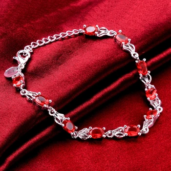 Roztomilý Králik Uši Strieborné Pozlátené CZ Zirkón Strany Príslušenstvo Dievčatá Náramok Elegantné Oválne Rubine Červená Rakúskeho Kryštálu Šperky