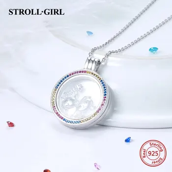 925 Sterling Silver Plávajúce Medailón Náhrdelníky Kruhu Drobná Spomienky Zvierat Mini Cat Prívesok Reťazca pre Ženy, Vianočné Šperky