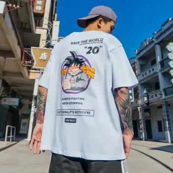 2020 kolo-neck T-shirt pre mužov značky voľné národnej módne medveď mačka tlače kórejská verzia moderný hip-hop krátke rukávy