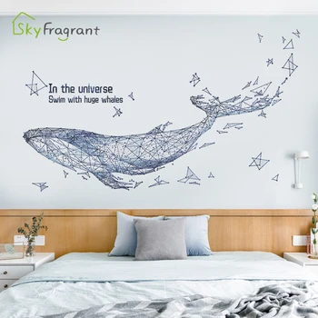Kreatívne abstraktné veľryba samolepky na stenu ako samolepiace vymeniteľné obývacia izba, spálňa stenu decor domova renovácie nálepky