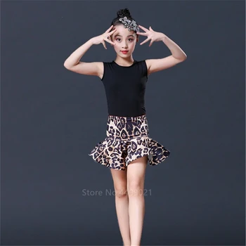 Leopard Tlač Dievčatá Latinskej Tanca Fringe Šaty Deti Sála Súťaže Večierok Fáze Výkonu Oblečenie Top+Sukňa Nastaviť