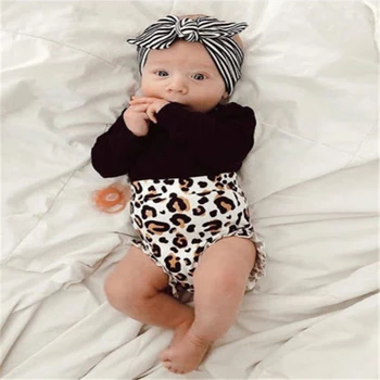 Novonarodené Dievčatká Leopard tlač Oblečenie Romper Šortky, Nohavice, Oblečenie Baby Girl Šaty s Dlhým Rukávom Romper Leopard Tlač Krátke