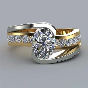 Luxusné Muži Ženy Veľké Krištáľovo Kamenný Kruh, Zlatá Farba Strieborná Farba Svadobné Šperky Sľub Zásnubné Prstene Pre Mužov A Ženy
