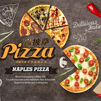 Prispôsobiť Akejkoľvek Veľkosti Tvorivá Atmosféra Potravín Cartoon Pizza nástennú maľbu, Tapety Kaviareň Reštaurácia Pozadí Dekoratívne Nástenné Papier 3d