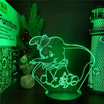Disney 3D Vizuálne Svetlo Milé Mladé Dumbo Obrázok LED Nočné Svetlo Cartoon Nočné Lampy, Spálňa Decor Lampara Svetlo Deti Darčeky