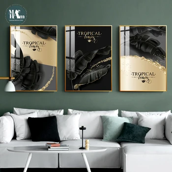 Nordic black zlaté pierko listy Obrázok na Stenu Plagát Moderný Štýl Plátno Tlačiť Maliarske Umenie Uličkou Obývacej Miestnosti Dekorácie
