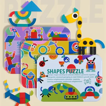 Geometrické puzzle Dreva tvar typu Mozaiky skladačka Ploché puzzle set detské vzdelávacie hračky
