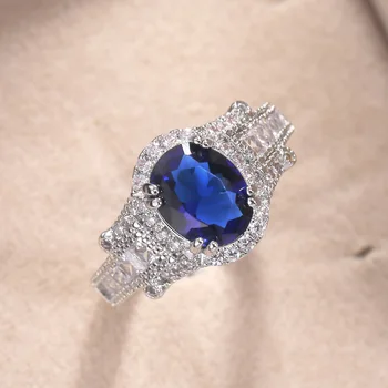 Nový Príchod Luxusné Oválne Modrej Farby Crystal Duté-out Krúžok Pre Ženy Vintage Svadba Zapojenie Strana Krúžok Príslušenstvo Šperky