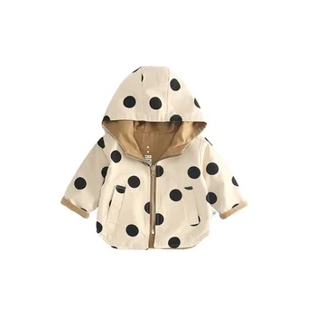 Dievča kabát na Jeseň nový Príliv kórejský detské kapucí top baby vlna dot oboch stranách nosenie windbreaker batoľa, dieťa, chlapec, dievča oblečenie