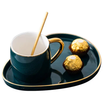 Japonský Štýl, Luxus Keramická Šálka s Doskou Tvorivé Zlata Káva Hrnček Denný Pokrm Nastaviť Jednoduché English Afternoon Tea Cup s Lyžicou