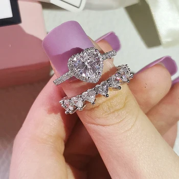 2021 nové trendy srdce pôvodné 925 sterling silver prsteň pre ženy lady výročie darček šperky veľkoobchod R5690-RUŽOVÁ