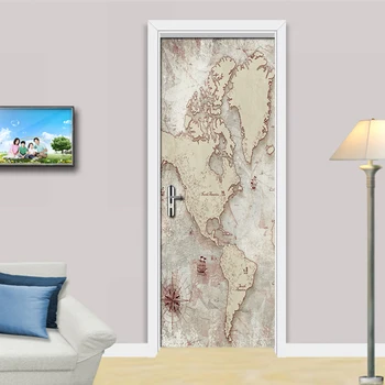 2 ks Mapu Obývacej Izby, Spálne, Dvere, Nálepka, 3D Tapety, PVC samolepiace Nepremokavé Stenu, Nálepky nástenná maľba Domova Nástenné Maľby