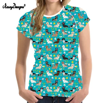 NOISYDESIGNS Roztomilý Jazvečík Dog T Shirt Letné Topy Tričko pre Ženy Jedinečný Kvetinový Štýl Dámy 2019 T-shirt Bežné Slim Fit Čaj