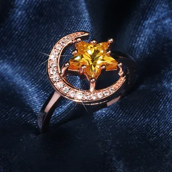 Roztomilý Moon Star S925 Striebornej Farbe Rose Gold Krúžky s Bling Zirkón Kameň pre Ženy, Módne Šperky, Svadobné Zásnubný Prsteň