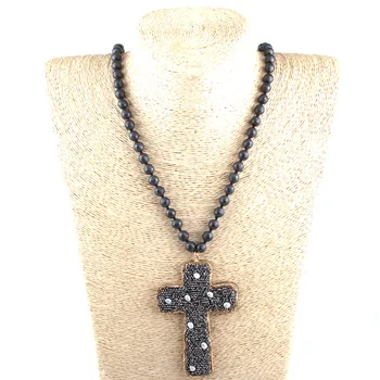 Móda České Šperky Tvárou Hematite Kameň Viazané Crystal Spevnené Pearl dekorácie Cross Prívesok Náhrdelníky