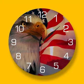 Vlastenectvo Americkej Vlajky Quartz Hodiny Vlasteneckej Plešatý Eagle Tlačiť Nástenné Hodinky Hviezdy Pruhy Nezávislosť Interiéru Akryl Horloge