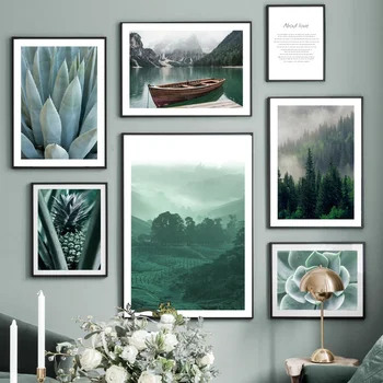 Les Lake Ananás Succulents Rastlinné Steny Umelecké Plátno Na Maľovanie Nordic Plagáty A Potlačou Obrazov Na Stenu Pre Obývacia Izba Dekor