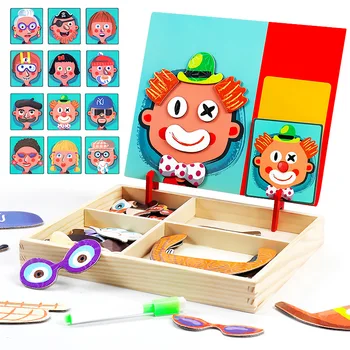 100+ Ks Raného Vzdelávania Magnetické Puzzle Pre Deti Detský Tvár Funkcie Drevené Hračky Kognitívne Maľovanie Montessori Hračky Darček