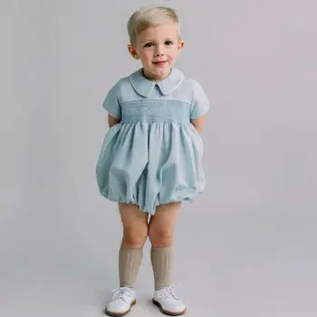 Batoľa španielsky Oblečenie Sady Baby Boy Boutique Oblečenie, Detská Smocked Vyhovuje Brata Oblečenie Novorodenca Biele Tričko + krátke Nohavice Oblek