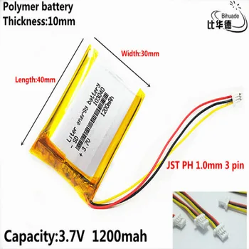 JST PH 1,0 mm 3 pin Dobré Qulity 3,7 V,1200mAH 103040 Polymer lithium ion / Li-ion batéria pre tablet pc BANKA,GPS,mp3,mp4