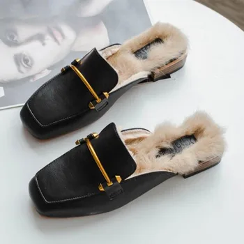 2018 móda jeseň zima jednej topánky žena Ploché Príležitostná obuv kožušiny pohodlné tkaných topánky, papuče ženy