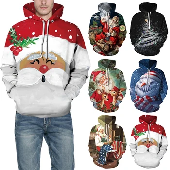 Vianočné Digitálna Tlač Pár Hoodies Long Sleeve Hooded Mikina Príležitostné Voľné pre Mužov, Ženy Najlepšie Predaj-WT