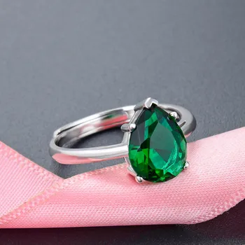 Bague Ringen Kvapka Vody Tvarované Emerald Krúžok pre Ženy Klasická Striebro 925 Šperky Resizable Drahokamy Príslušenstvo Veľkoobchod Strany