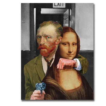 Zábavné Umenie Van Gogh a Mona Lisa Plátno Plagáty a tlač Abstraktné Slávny olejomaľby na Plátne, obrazov na Stenu pre Domáce Cuadros