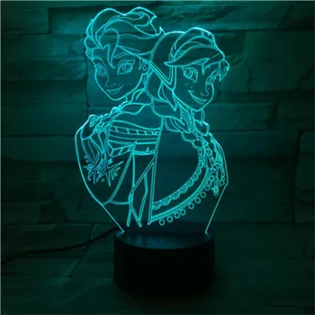 Disney Elsa Anna 3D Lampa Mrazené LED Nočné Svetlo Princezná Komiksu, Anime Stôl písací Stôl Lampara Creative Movie Svetlá Luminiria Dekor