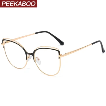Peekaboo anti modré svetlo mačka okuliare ženské zlato kov dámy optické okuliare, rám ženy jasný objektív darček príslušenstvo