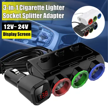 12/24V 120W Auto Zapaľovač Cigariet 3 Spôsob Zásuvky Splitter LED USB Nabíjačku Adaptér pre Nabíjačku do Auta Príslušenstvo Pre Mobilný Telefón, MP3 DVR