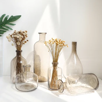 Nordic dizajn Bublina sklenené vázy dymu šedá Malé ústa Vázy Terárium sklenené nádoby Svadobné fľaše Domáce dekorácie
